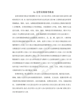 4s仓管员绩效考核表