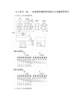 0.5英寸一位、二位和四位数码管封装尺寸及数码管型号