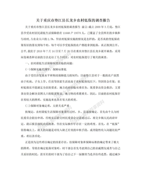 关于重庆市垫江县长龙乡农村低保的调查报告