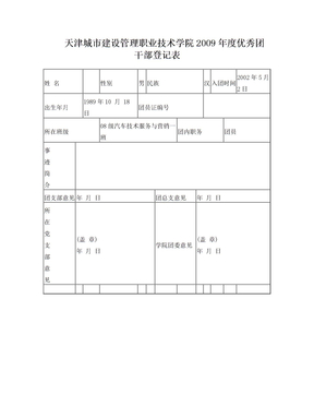 天津城市建设管理职业技术学院2009年度优秀共青团员登记表