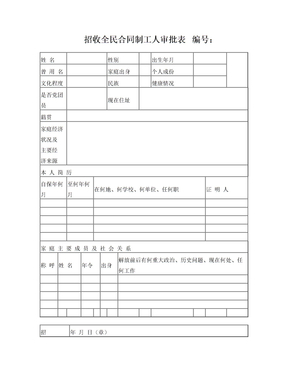 招收全民合同制工人审批表