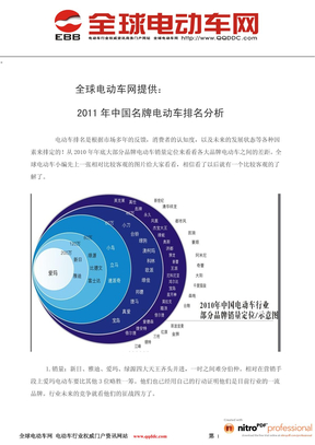 2011中国十大名牌电动车综合排名