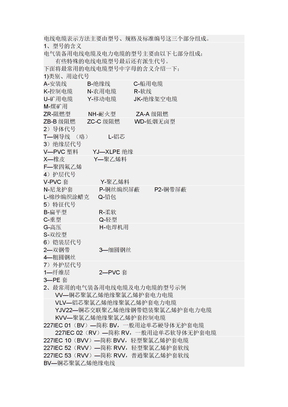 电线电缆型号、规格及标准编号