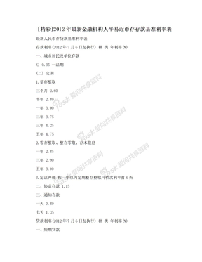 [精彩]2012年最新金融机构人平易近币存存款基准利率表