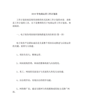 2019年电商运营工作计划表