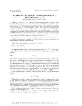 SISC11_Strakos numerical approximation of the bilinear form