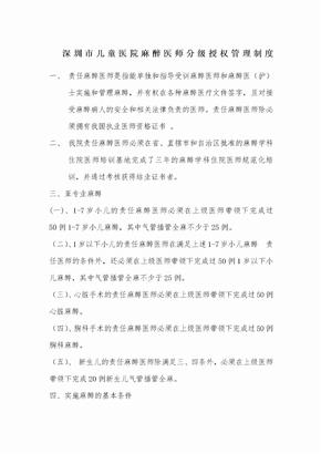 麻醉医师分级授权管理制度