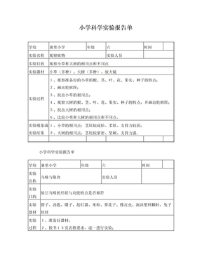 小学科学四五六上册实验记录表