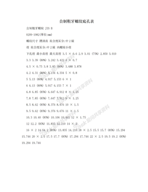 公制粗牙螺纹底孔表