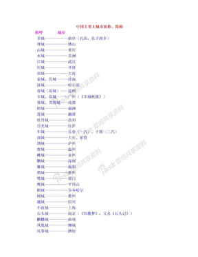 中国主要大城市别称、简称