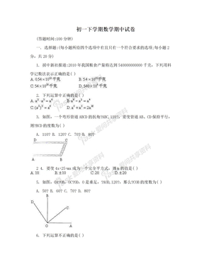 初一下学期数学期中试卷