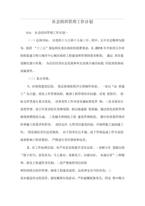 社会组织管理工作计划