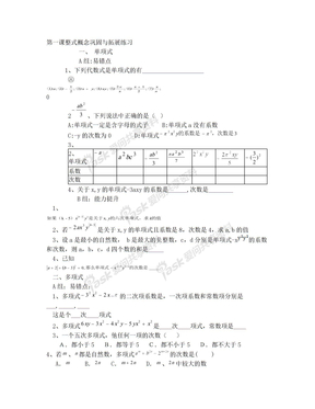 整式概念巩固与拓展练习