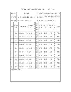 消火栓灭火系统消火栓箱安装检查记录