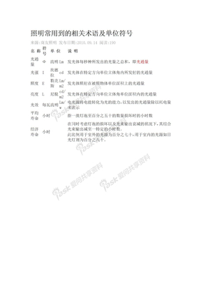 照明常用到的相关术语及单位符号