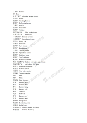 化学工业炉名词术语