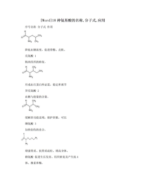 [Word]18种氨基酸的名称,分子式,应用
