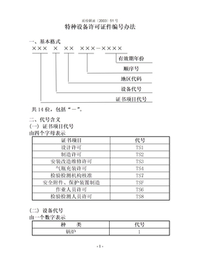 特种设备许可证编号方法