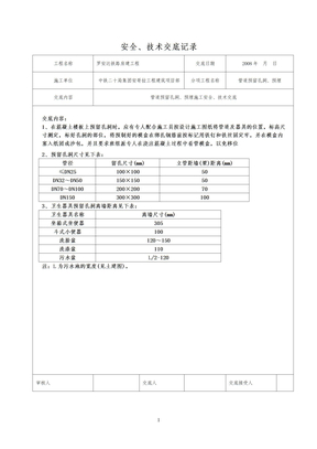 管道预留空洞、预埋技术交底