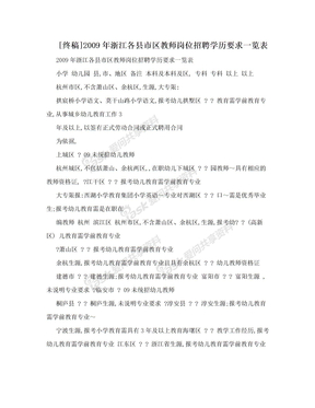 [终稿]2009年浙江各县市区教师岗位招聘学历要求一览表