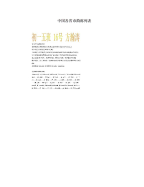 中国各省市简称列表