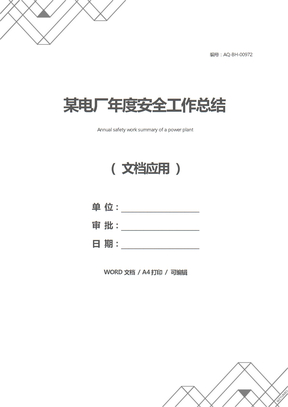 某电厂年度安全工作总结