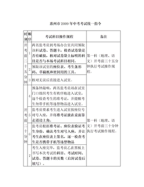 惠州市2009年中考考试统一指令