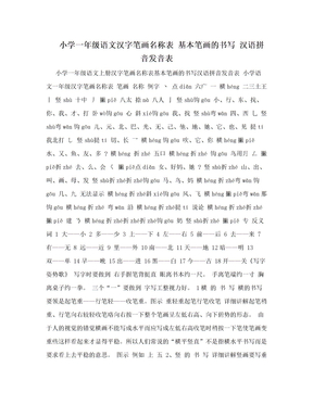 小学一年级语文汉字笔画名称表 基本笔画的书写 汉语拼音发音表