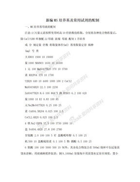 新编MS培养基及常用试剂的配制