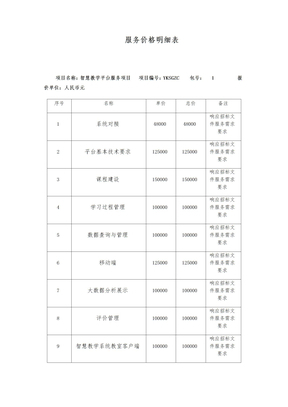 服务价格明细表