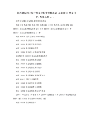 江苏银行网上银行基金申购费率优惠表 基金公司 基金代码 基金名称 ...