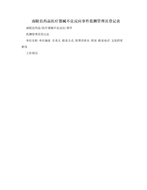 南陵县药品医疗器械不良反应事件监测管理员登记表