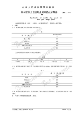 GB9130-1988 钢制管法兰连接用金属环垫技术条件