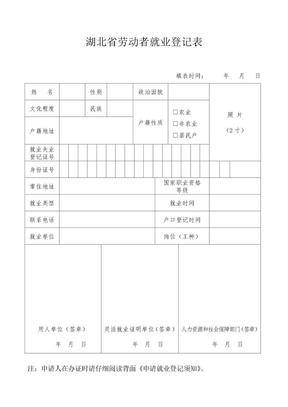 湖北省劳动者就业登记表