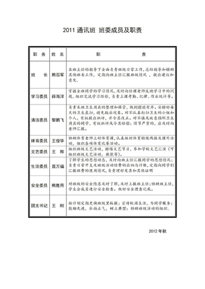 班委会成员及职责