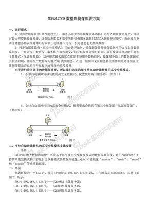 MSSQL2008数据库镜像部署及故障处理_图文