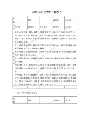 年度优秀员工推荐表