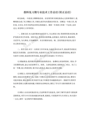 教师见习期专业技术工作总结(转正总结)