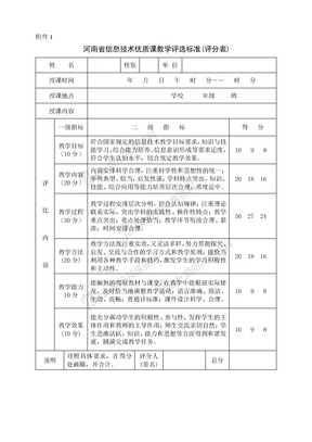 河南省信息技术优质课教学评选标准(评分表)