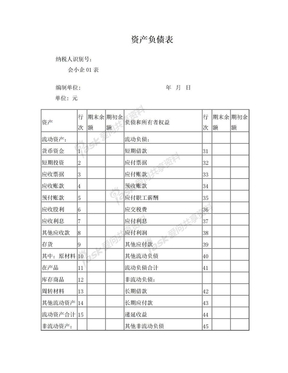 小企业会计准则报表模版