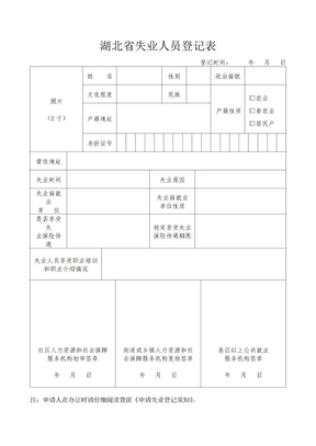 湖北省失业人员登记表