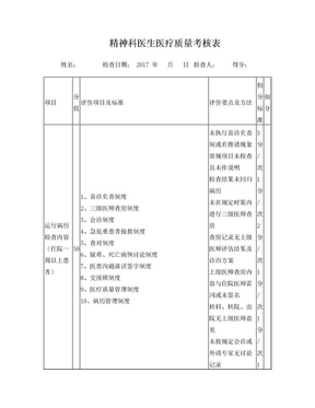 精神科医生医疗质量考核表