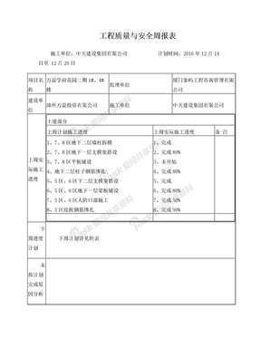 工程质量与安全周报表