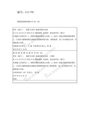 消防隐患整改通知书 NO：001