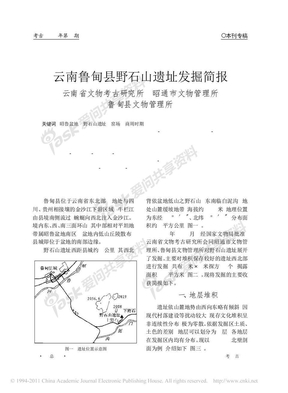 云南鲁甸县野石山遗址发掘简报