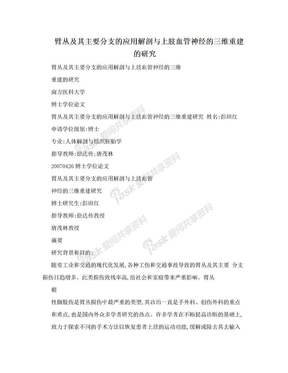 臂丛及其主要分支的应用解剖与上肢血管神经的三维重建的研究