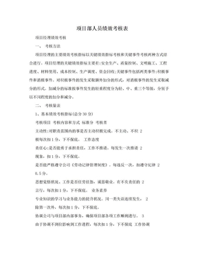 项目部人员绩效考核表