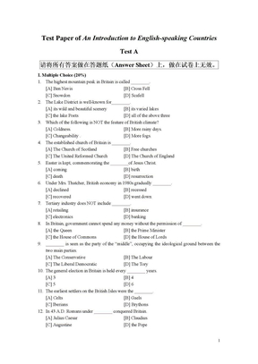 英美国家概况期末试题