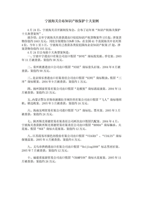 宁波海关公布知识产权保护十大案例