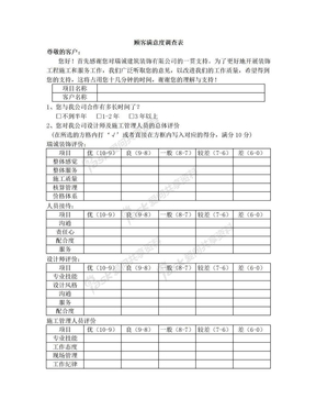 客户满意度调查表 装修公司